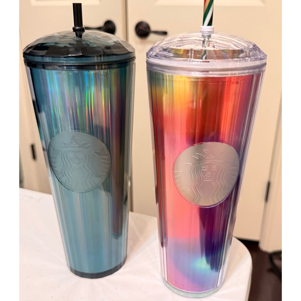 Starbucks Ocean Kaleidoscope & Rainbow Iridescent Tumblers Venti 24 oz Set